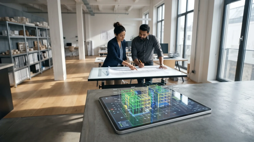 2D Architectural Blueprint and Digital 3D BIM Software